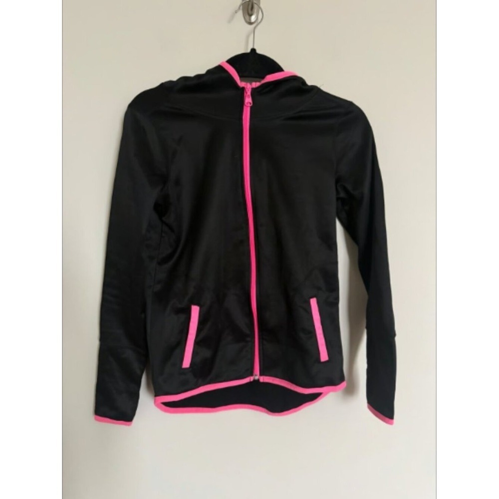 Justice Girls Hoodie Size 12 Black Pink Athletic Zip Up Jacket
